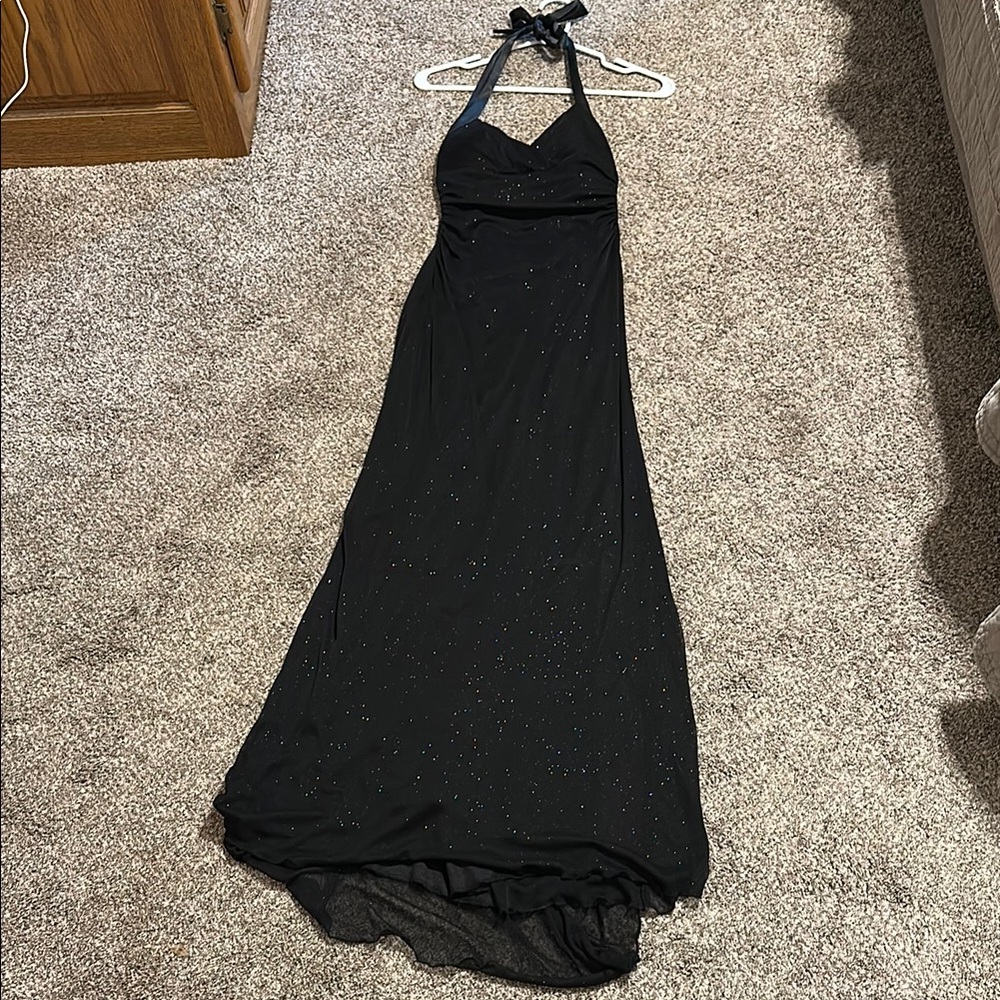 City Triangles Black Shimmer Halter Cocktail/Prom Gown with Lace-up Back
